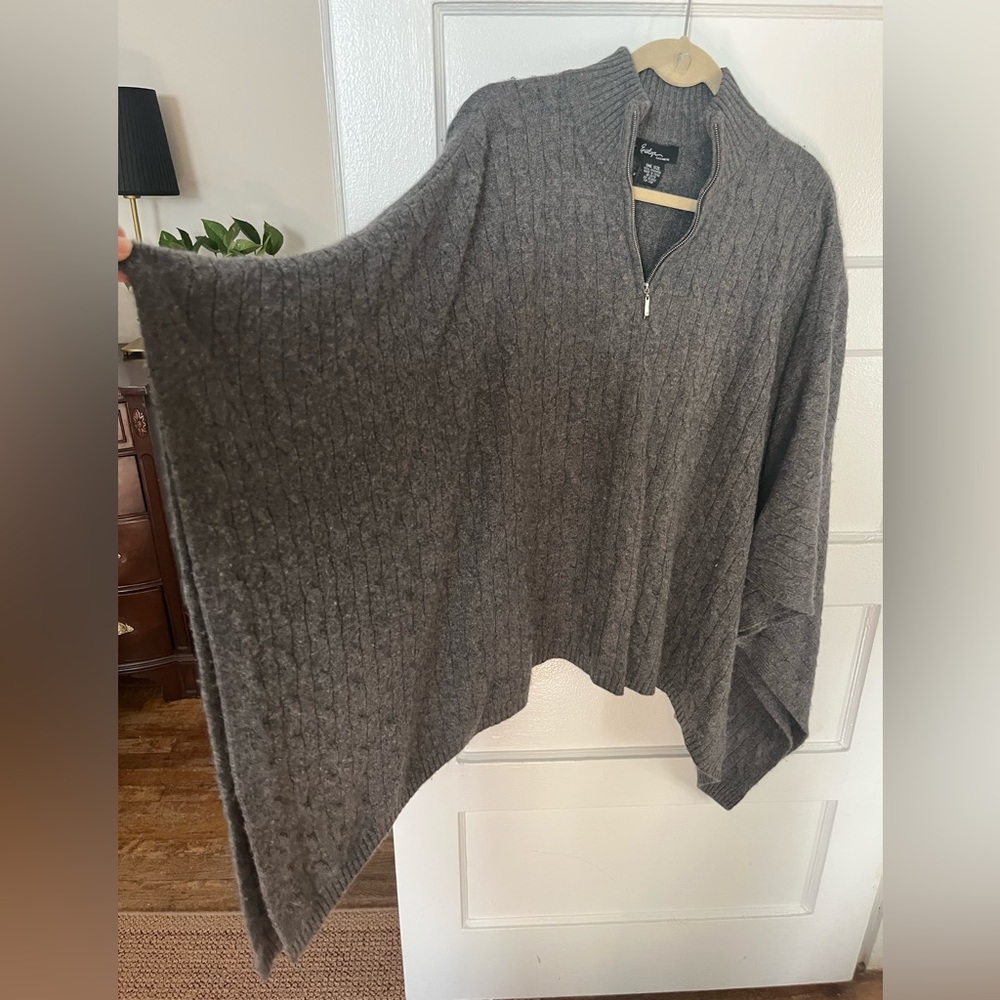 Evelyn cashmere - grey - 100% cashmere cable knit poncho with quarter zip